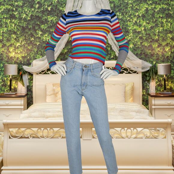 Diane von Furstenberg Striped Rainbow Knit Stretchy Top M - Picture 2 of 10